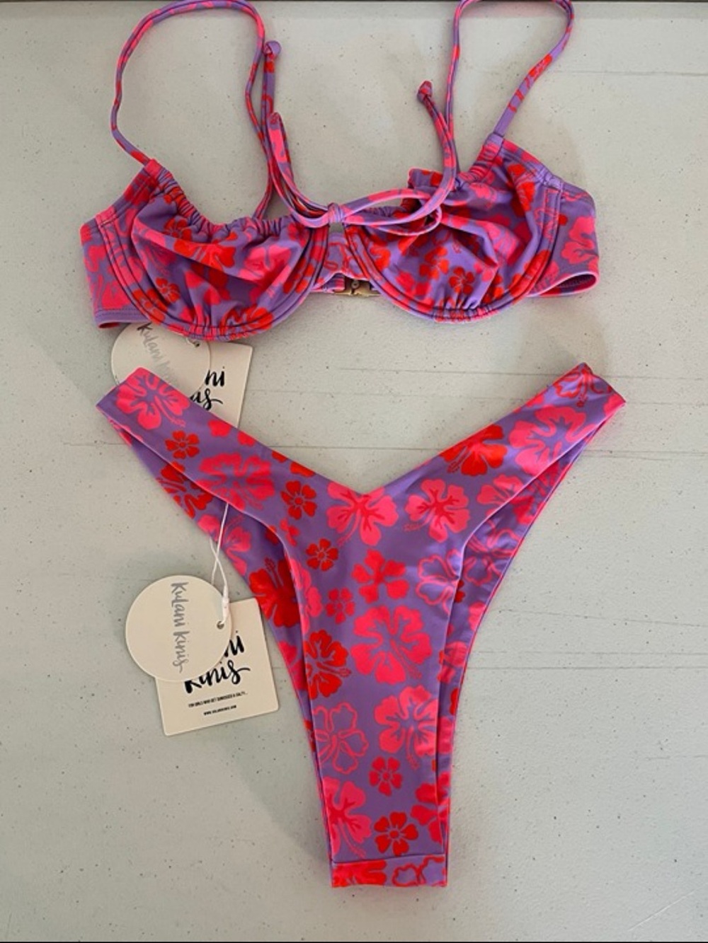 NWT Kulani Kinis Frangipani Fever Pink & Purple Floral Underwire Bikini Set